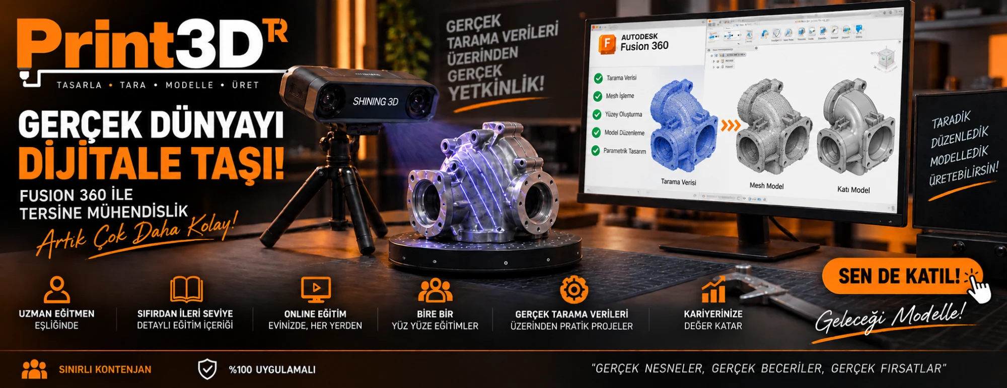 Fusion 360 ile tersine mühendislik eğitimi — tarama verisinden katı modele